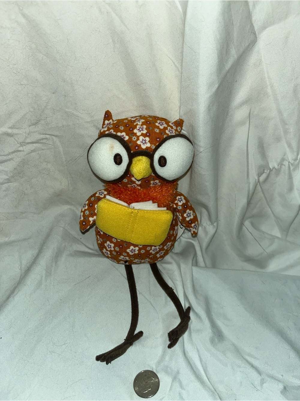 Starbucks Plush Floral Reading Book Owl Plus Glasses Orange Floral pattern